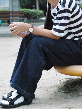 「Daniel Wellington（ダニエルウェリントン）の【Daniel Wellington】レザーバンド３６ＭＭ（アナログ腕時計）」を使った、よっしーさん（メンズ・175cm）の夏コーディネート