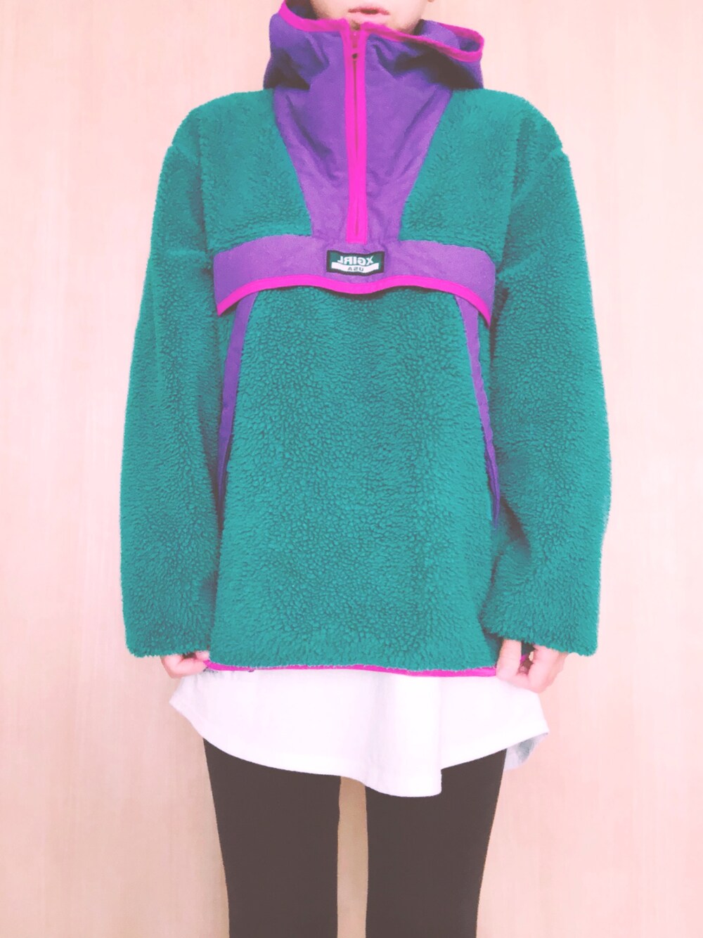 「X-girlのFLEECE ANORAK（ブルゾン、ブルー系）」を使った、a_rさん（レディース・158cm）の秋コーディネートの1枚目の写真