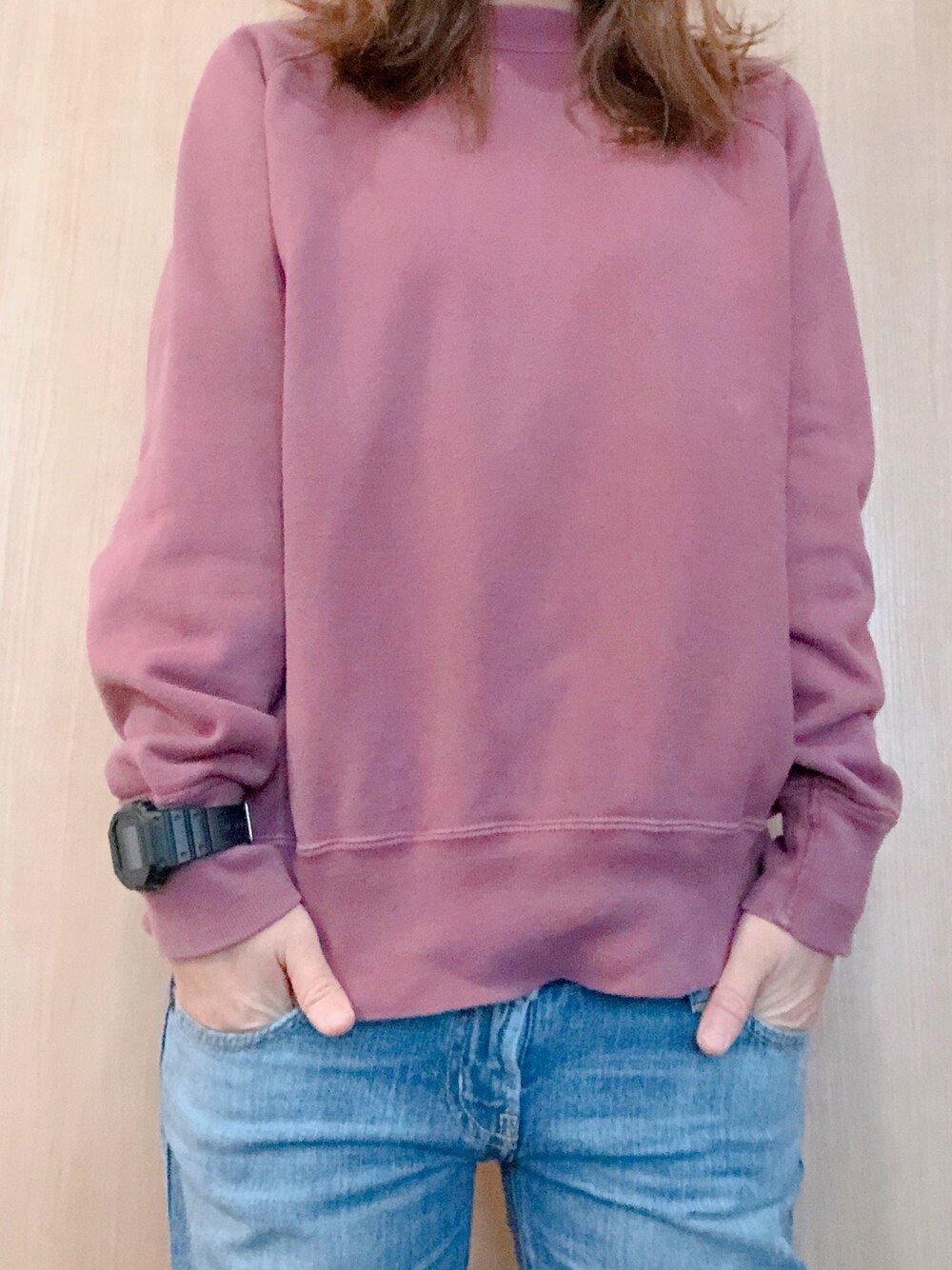 「THE REAL McCOY'Sのアイテム（トップス、ピンク系）」を使った、a_rさん（レディース・158cm）の冬コーディネートの1枚目の写真