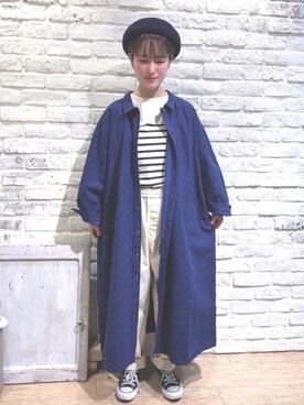 「マリン」｜「アイテム（ハンチング/ベレー帽）」を使った、はまなかさん（レディース・151cm）の春コーディネート
