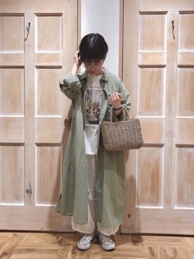「アイテム（かごバッグ、ホワイト系）」を使った、はまなかさん（レディース・151cm）の春コーディネート