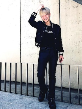 「Saint Laurent（サンローラン）のアイテム（ジャケット/アウター）」を使った、峰田大暉さん（メンズ・173cm）の冬コーディネート