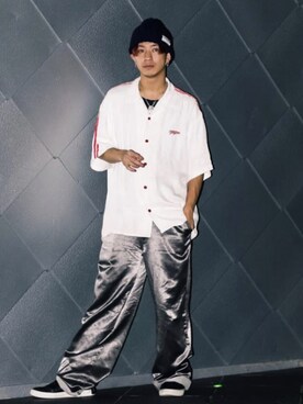 「MYne（マイン）のアイテム（トップス）」を使った、峰田大暉さん（メンズ・173cm）の夏コーディネート