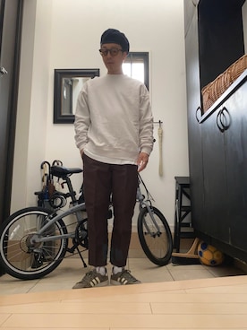 「Wrangler」｜「アイテム（スウェット）」を使った、HAMAさん（メンズ・165cm）の冬コーディネート