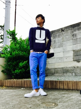 「H&M（エイチ・アンド・エム）のアイテム（シャツ/ブラウス、ホワイト系）」を使った、mottyさん（メンズ・172cm）の春コーディネート