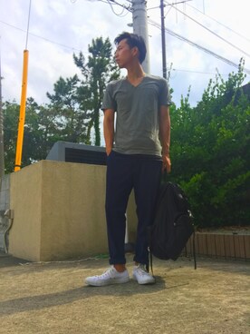 「ZARA（ザラ）のアイテム（その他パンツ、ブルー系）」を使った、mottyさん（メンズ・172cm）の夏コーディネート