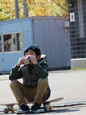 「abcd（ナシ）のアイテム（帽子）」を使った、FUさん（キッズ・120cm）の冬コーディネート