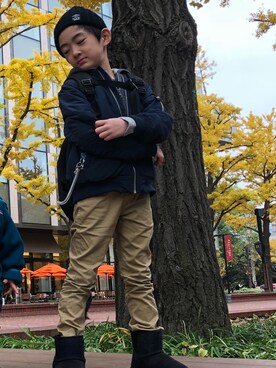 「H&M（エイチ・アンド・エム）のアイテム（ブルゾン）」を使った、FUさん（キッズ・120cm）の冬コーディネート