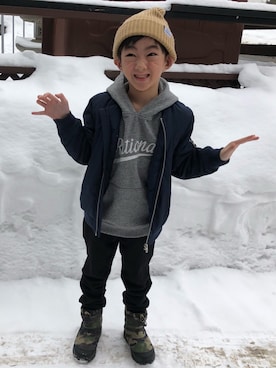 「H&M（エイチ・アンド・エム）のアイテム（ブルゾン）」を使った、FUさん（キッズ・120cm）の冬コーディネート