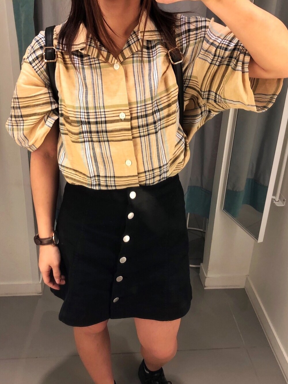 「柄シャツ、スカート、ゆったりコーデ、お洒落さんとつながりたい、プチプラコーデ、ootd、GU、H&M、メンズ、相互フォロー」｜「GUのアイテム（シャツ/ブラウス、イエロー系）」を使った、Aoiさん（レディース・157cm）の夏コーディネートの1枚目の写真