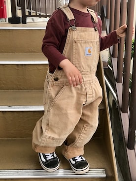 「Carhartt（カーハート）のアイテム（オールインワン・サロペット）」を使った、Hi_90さん（キッズ・90cm）の春コーディネート
