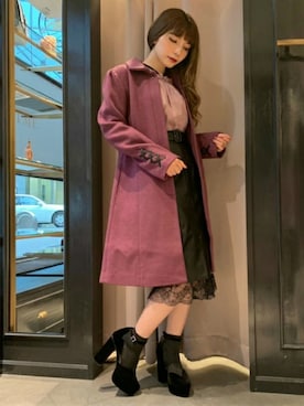 「アイテム（その他アウター、パープル系）」を使った、eatme-umedaさん（レディース・160cm）の秋コーディネート