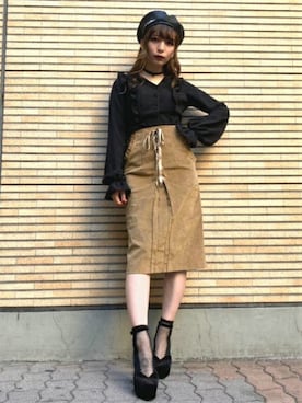 「ソックス」｜「アイテム（ハンチング/ベレー帽）」を使った、eatme-umedaさん（レディース・160cm）の秋コーディネート