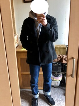 「GU（ジーユー）のアイテム（ピーコート）」を使った、カズさん（メンズ・173cm）の冬コーディネート