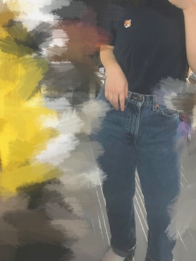 「Maison Kitsune（メゾンキツネ）のTEE-SHIRT FOX HEAD PATCH（Tシャツ/カットソー、ブルー系）」を使った、chiharuさん（レディース）の春コーディネート