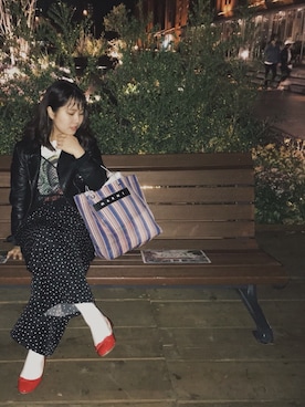 「ユナイテッドアローズ」｜「アイテム（ライダースジャケット）」を使った、chiharuさん（レディース・153cm）の春コーディネート