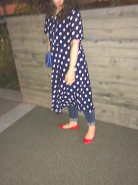 「古着のアイテム（ワンピース、ブルー系）」を使った、chiharuさん（レディース）の春コーディネート