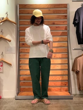 「USAコットン」｜「アイテム（キャップ）」を使った、coen あおきさん（メンズ・181cm）の夏コーディネート