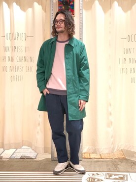 「2021春新作」｜「アイテム（ステンカラーコート）」を使った、coen あおきさん（メンズ・181cm）の冬コーディネート