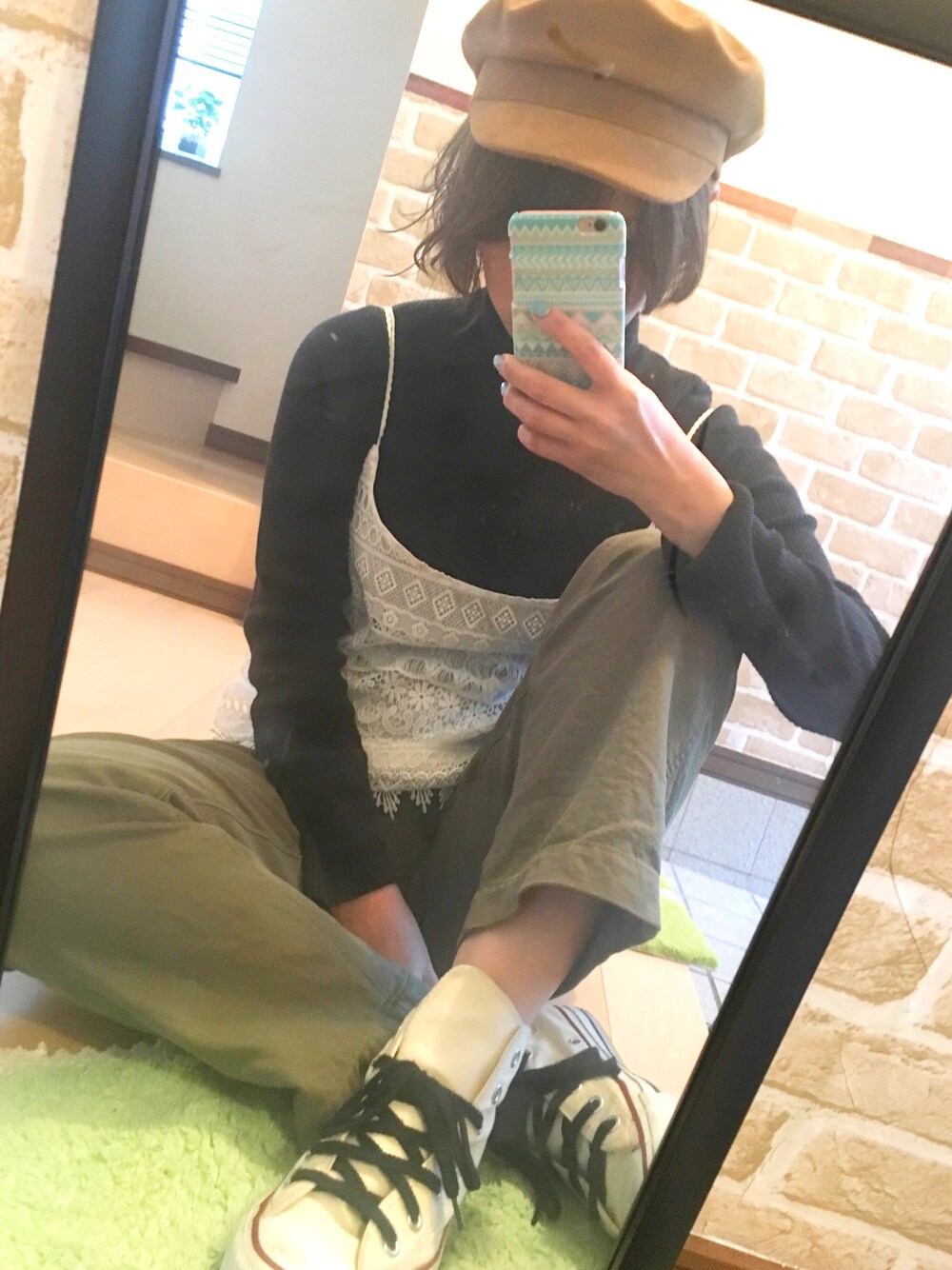 「ドラフトアングリッド、カジュアル、大人カジュアル、春コーデ、キャスケット、Ungrid、H&M、ママコーデ、チビコーデ」｜「CONVERSEの【CONVERSE】キャンバスオールスターHI（スニーカー、ホワイト系）」を使った、n.t.m0626さん（レディース・154cm）の春コーディネートの1枚目の写真