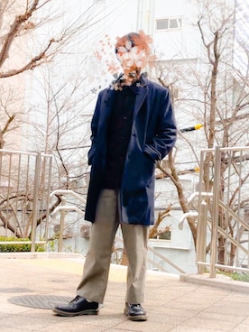 「nano・universe」｜「アイテム（ステンカラーコート）」を使った、あさん（メンズ・172cm）の冬コーディネート
