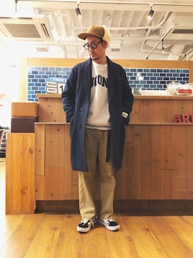 「カットオフ」｜「アイテム（キャップ）」を使った、RYOさん（メンズ・168cm）の冬コーディネート