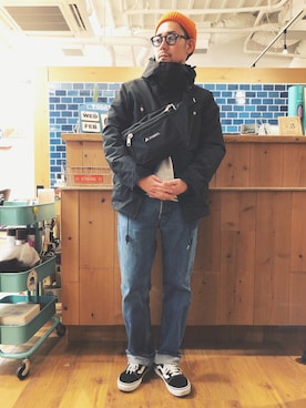「ビーニー帽」｜「アイテム（ジャケット/アウター）」を使った、RYOさん（メンズ・168cm）の冬コーディネート