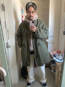 「ペインターパンツ」｜「アイテム（モッズコート）」を使った、RYOさん（メンズ・168cm）の冬コーディネート