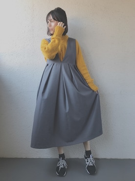 「マスタード」｜「アイテム（ジャンパースカート）」を使った、あやちさん（レディース・155cm）の冬コーディネート