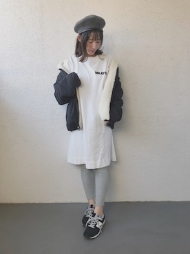「ワンピース×スニーカー」｜「アイテム（ハンチング/ベレー帽）」を使った、あやちさん（レディース・155cm）の冬コーディネート