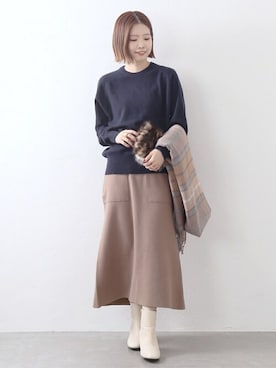 「クルーネック」｜「アイテム（ブーティ）」を使った、uniさん（レディース・156cm）の秋コーディネート