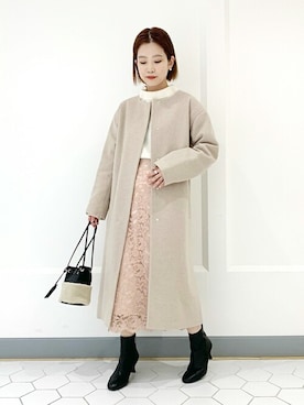 「La TOTALITE（ラトータリテ）のアイテム（ノーカラーコート）」を使った、uniさん（レディース・156cm）の冬コーディネート
