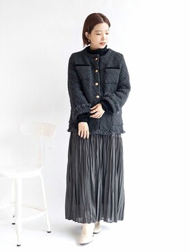 「La TOTALITE（ラトータリテ）のアイテム（ノーカラージャケット）」を使った、uniさん（レディース・156cm）の冬コーディネート