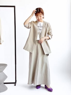 「La TOTALITE（ラトータリテ）のアイテム（ノーカラージャケット）」を使った、uniさん（レディース・156cm）の春コーディネート