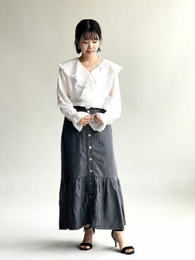 「アイテム（デニムスカート、グレー系）」を使った、uniさん（レディース・156cm）の夏コーディネート