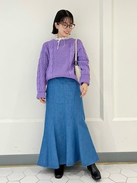 「パープルニット」｜uniさん（レディース・156cm）の冬コーディネート