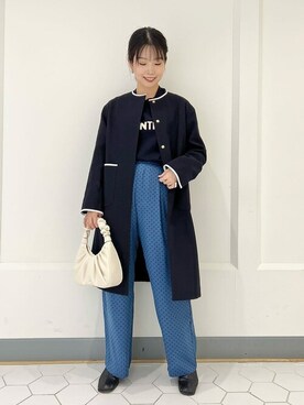 「La TOTALITE（ラトータリテ）のアイテム（ノーカラーコート）」を使った、uniさん（レディース・156cm）の冬コーディネート