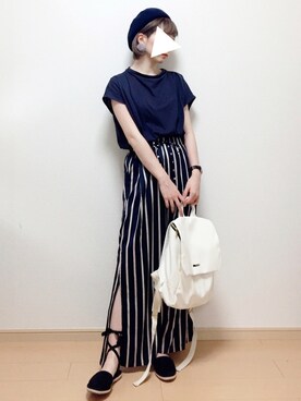 「pink adobe（ピンクアドベ）の◆フェルトベレー帽（ハンチング/ベレー帽）」を使った、長谷川さん（レディース・155cm）の夏コーディネート