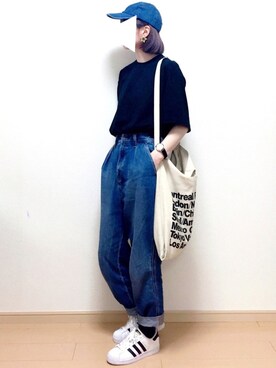 「SENSE OF PLACE by URBAN RESEARCH（センスオブプレイスバイアーバンリサーチ）のNEWHATTAN/ニューハッタン　デニム6パネルキャップ（ハット）」を使った、長谷川さん（レディース・155cm）の春コーディネート