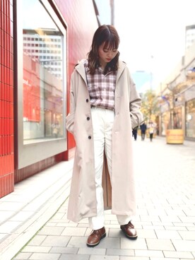 「JUNRED（ジュンレッド）のアイテム（ステンカラーコート）」を使った、ふじっこさん（レディース・162cm）の冬コーディネート