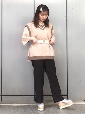 「one after another NICE CLAUP（ワンアフターアナザーナイスクラップ）の厚底クロスサンダル（サンダル）」を使った、ふじっこさん（レディース・162cm）の夏コーディネート