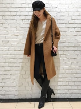 「JEANASIS（ジーナシス）のアイテム（チェスターコート）」を使った、JEANASISららぽーとTOKYO-BAY STAFFさん（レディース・170cm）の冬コーディネート