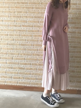 Green Parks｜𝖺𝗒𝖺𝗀𝗈𝗇 *さんの「スリット入りニットワンピース（Green Parks）」を使ったコーディネート