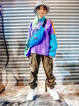 「撞色拼接襯衫のアイテム（シャツ/ブラウス、その他）」を使った、一米五小隻女さん（レディース・152cm）の秋コーディネート