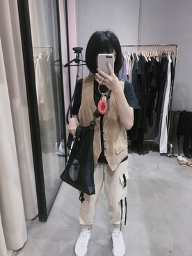 「古著背心のアイテム（ジャケット/アウター、ブラウン系）」を使った、一米五小隻女さん（レディース・152cm）の秋コーディネート