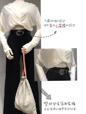 「交叉下擺縮口薄長袖のアイテム（トップス、ホワイト系）」を使った、一米五小隻女さん（レディース・152cm）の秋コーディネート