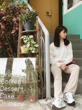 「壓紋透膚長袖のアイテム（その他トップス、ホワイト系）」を使った、一米五小隻女さん（レディース・152cm）の夏コーディネート