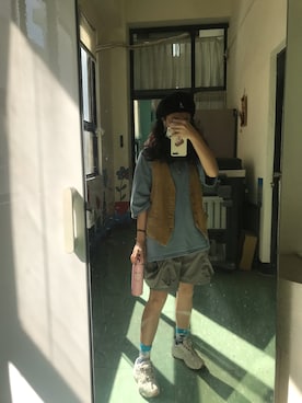 「KANGOL（カンゴール）の【KANGOL / カンゴール】刺繍ロゴ ハンチング（ハンチング/ベレー帽、ブラック系）」を使った、一米五小隻女さん（レディース・152cm）の秋コーディネート