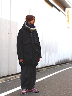 「アイテム（ストール/ショール）」を使った、KEN MATSUMOTO さん（メンズ・178cm）の冬コーディネート