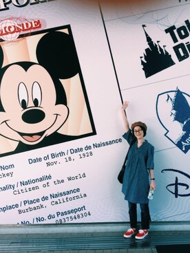 「MICKEY MOUSE（ミッキーマウス）のアイテム（その他）」を使った、rieさん（レディース・158cm）の春コーディネート